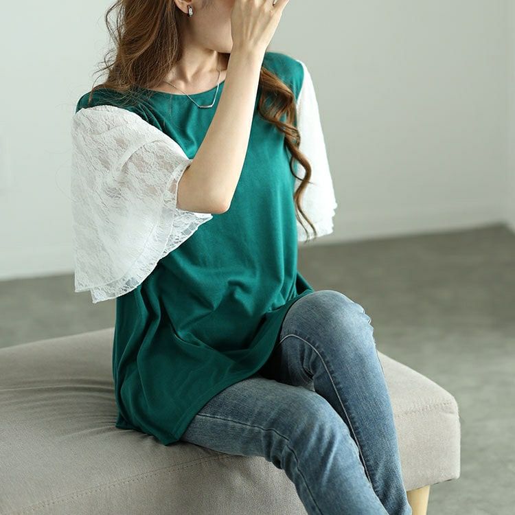 大きいサイズ レディース レースティアードスリーブプルオーバー　cast-5546004 【メール便可】