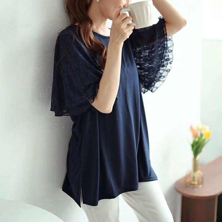 大きいサイズ レディース レースティアードスリーブプルオーバー　cast-5546004 【メール便可】