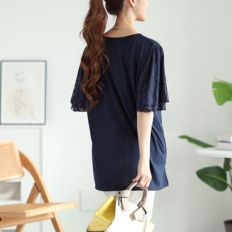 大きいサイズ レディース レースティアードスリーブプルオーバー　cast-5546004 【メール便可】