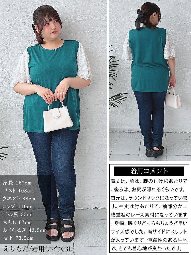 大きいサイズ レディース レースティアードスリーブプルオーバー　cast-5546004 【メール便可】