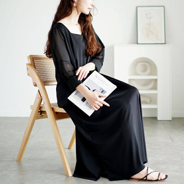 大きいサイズ レディース シアースリーブダイヤモンドネックワンピース　bro-0050 【メール便可】