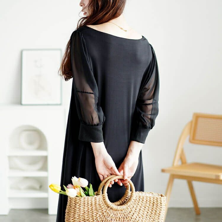 大きいサイズ レディース シアースリーブダイヤモンドネックワンピース　bro-0050 【メール便可】