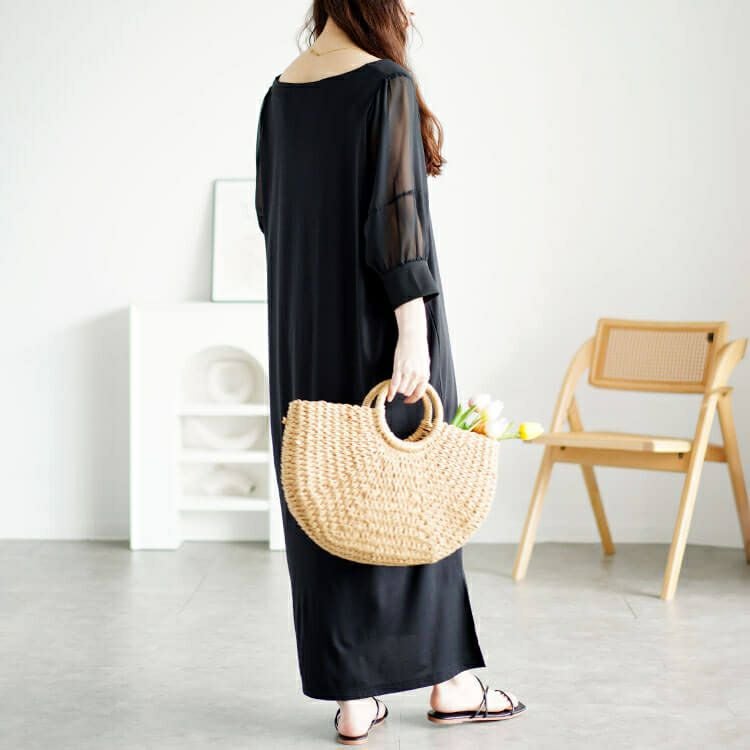 大きいサイズ レディース シアースリーブダイヤモンドネックワンピース　bro-0050 【メール便可】