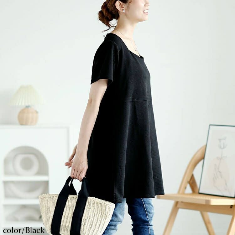 大きいサイズ レディース ダイヤモンドネックペプラムチュニック　bro-0048