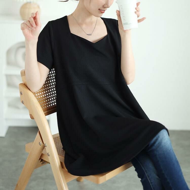 大きいサイズ レディース ダイヤモンドネックペプラムチュニック　bro-0048 ブラック