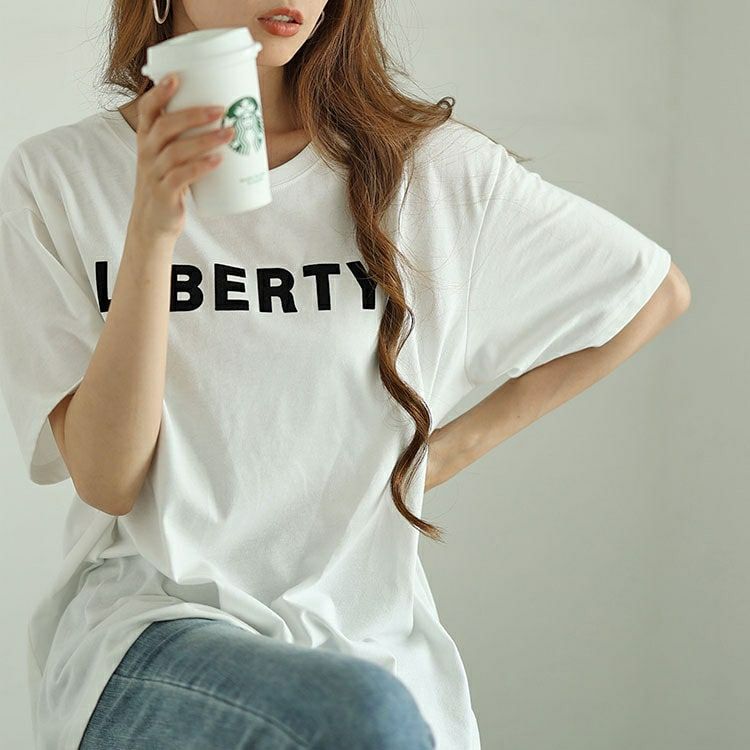 大きいサイズ レディース フロッキープリントロゴTシャツ　fem-505 【メール便可】