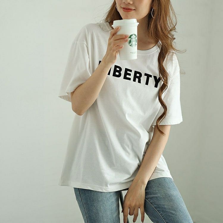 大きいサイズ レディース フロッキープリントロゴTシャツ　fem-505 【メール便可】