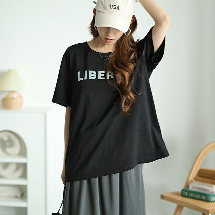 大きいサイズ レディース フロッキープリントロゴTシャツ　fem-505 【メール便可】