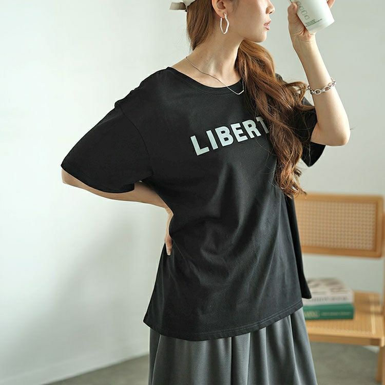 大きいサイズ レディース フロッキープリントロゴTシャツ　fem-505 【メール便可】