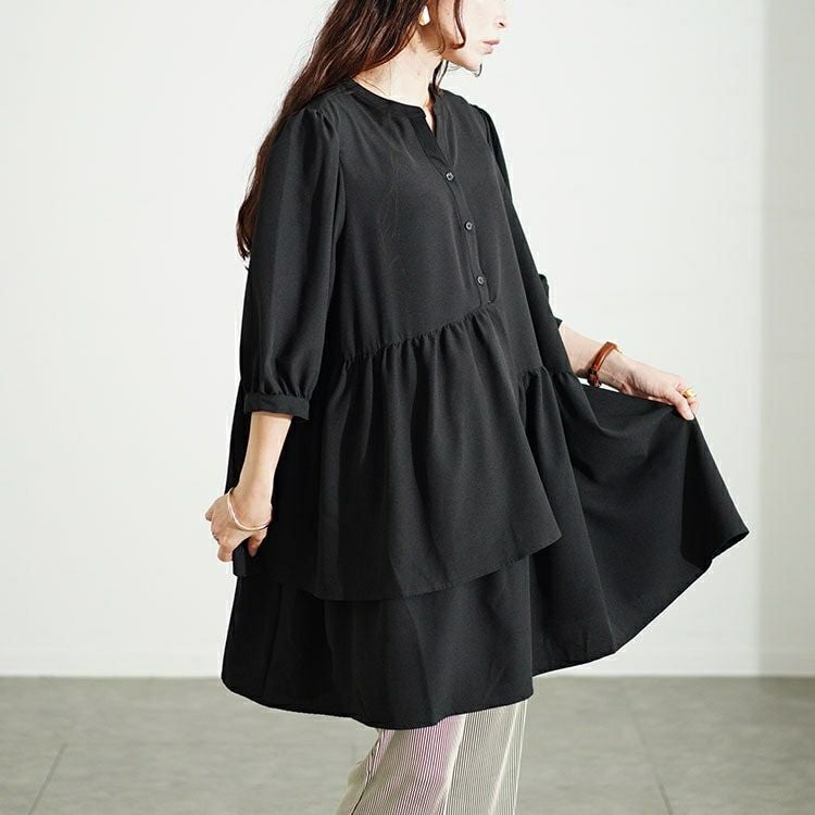 大きいサイズ レディース アシメティアードキーネックチュニック　fem-500