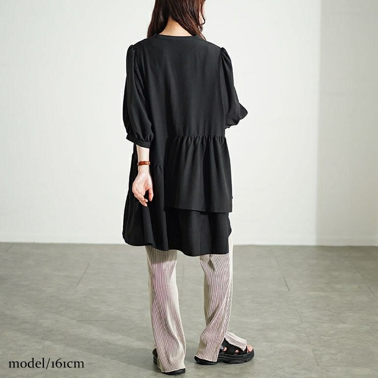 大きいサイズ レディース アシメティアードキーネックチュニック　fem-500