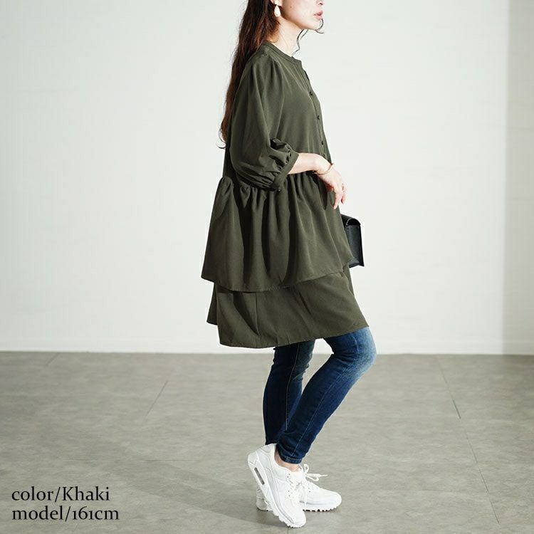 大きいサイズ レディース アシメティアードキーネックチュニック　fem-500