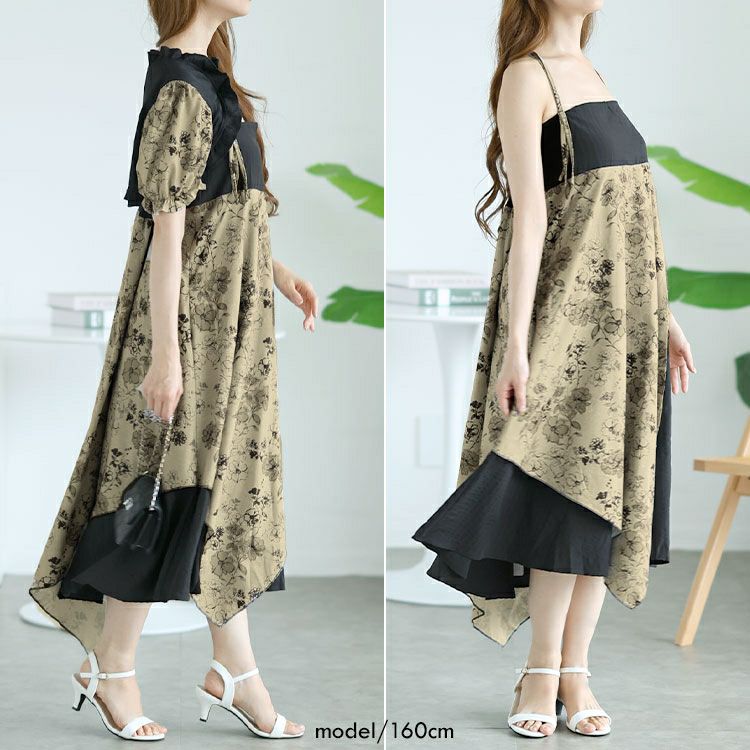 大きいサイズ レディース ショート丈トップス＆キャミソールワンピースセットアップ　goldy-1540