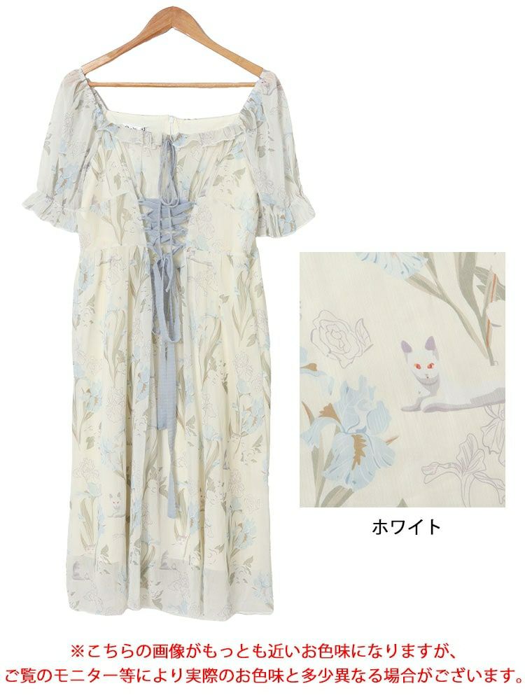 大きいサイズ レディース ウエストレースアップシフォンワンピース　goldy-1539