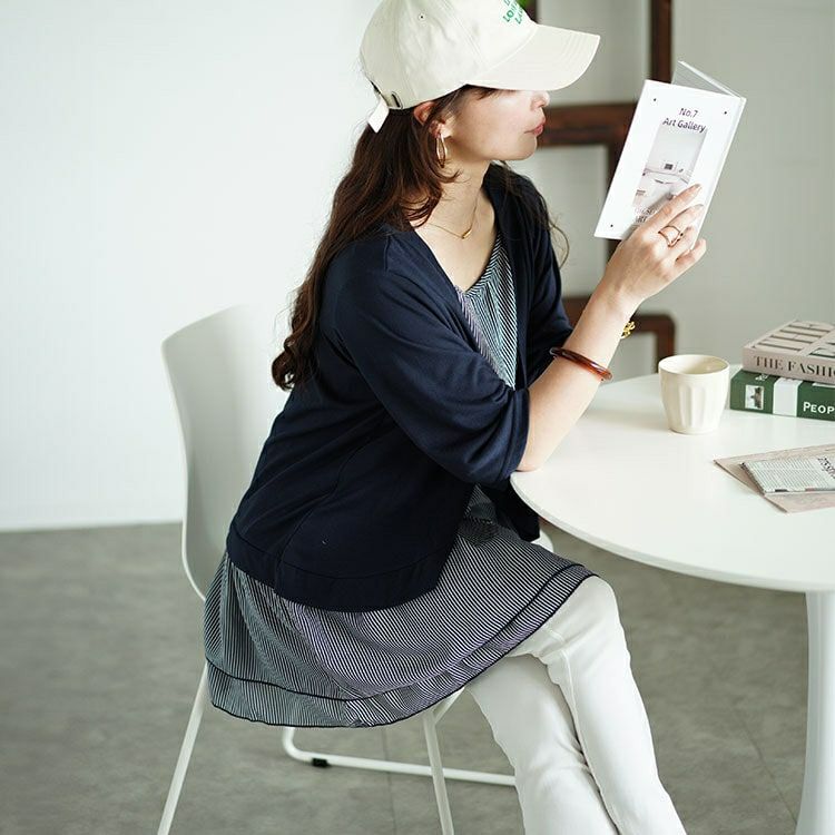 大きいサイズ レディース カーデドッキングストライプティアードチュニック　cast-5546005 【メール便可】