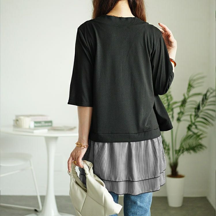 大きいサイズ レディース カーデドッキングストライプティアードチュニック　cast-5546005 【メール便可】