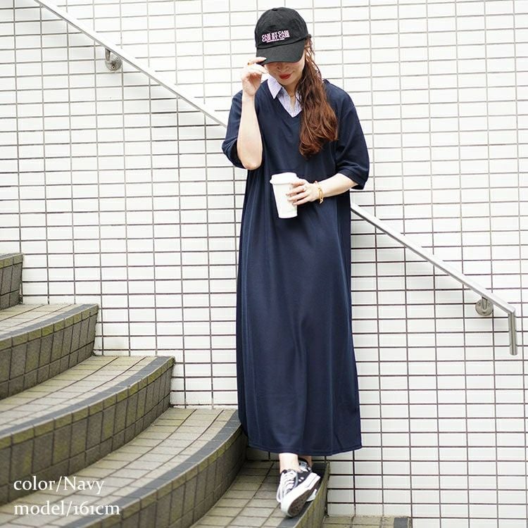 大きいサイズ レディース シャツドッキングワッフルワンピース　cast-5546003 【メール便可】