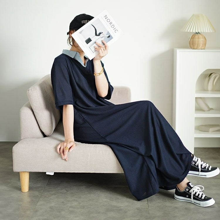 大きいサイズ レディース シャツドッキングワッフルワンピース　cast-5546003 【メール便可】