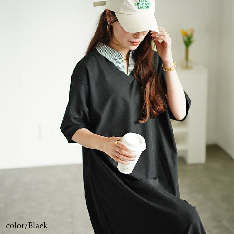 大きいサイズ レディース シャツドッキングワッフルワンピース　cast-5546003 【メール便可】