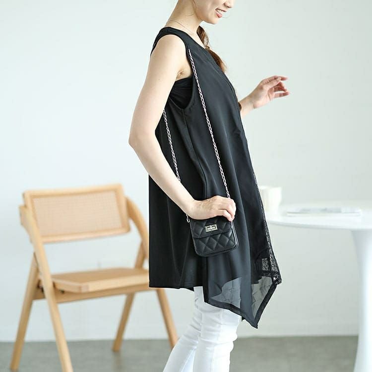 大きいサイズ レディース レース切り替えイレヘムノースリーブチュニック　cast-5546001 【メール便可】