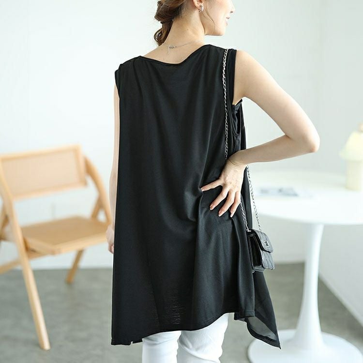 大きいサイズ レディース レース切り替えイレヘムノースリーブチュニック　cast-5546001 【メール便可】