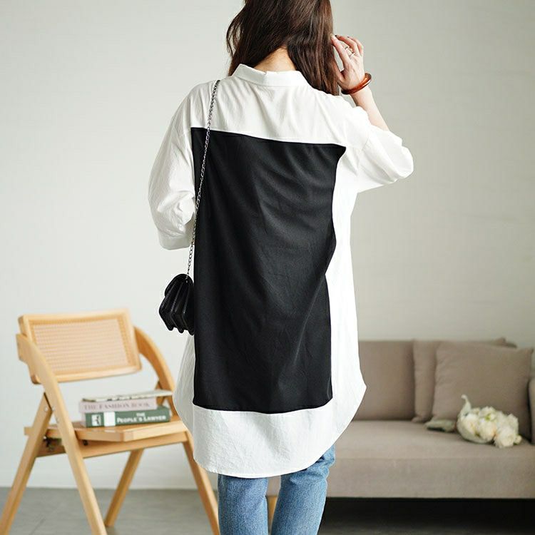 大きいサイズ レディース シャツドッキング異素材切り替えチュニック　maru-30050 【メール便可】