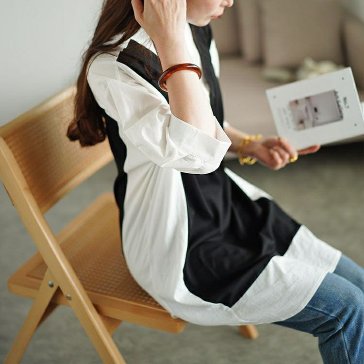 大きいサイズ レディース シャツドッキング異素材切り替えチュニック　maru-30050 【メール便可】