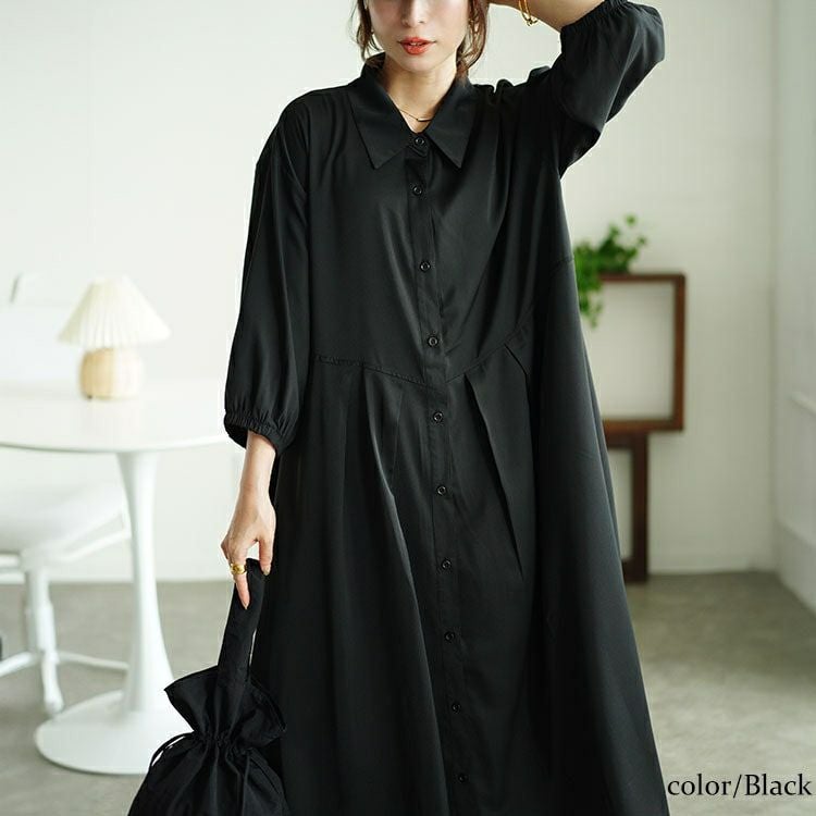 大きいサイズ レディース ウエストタックシャツワンピース　fem-510