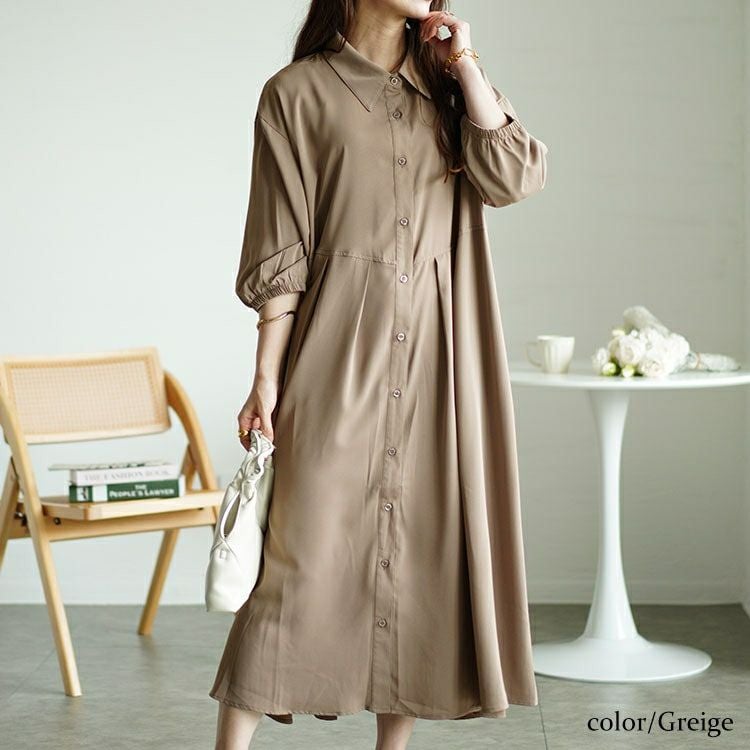 大きいサイズ レディース ウエストタックシャツワンピース　fem-510