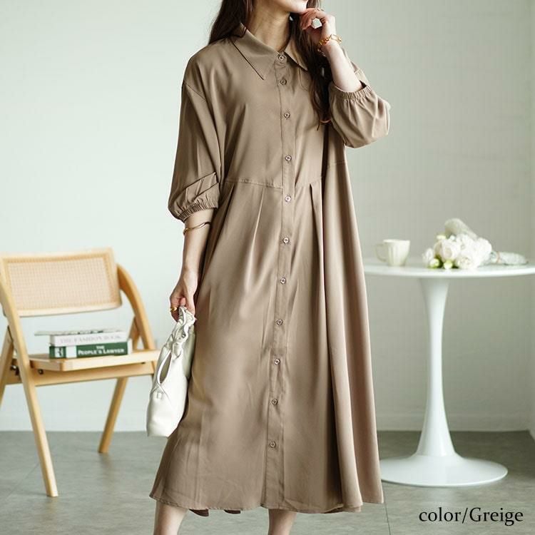 大きいサイズ レディース ウエストタックシャツワンピース　fem-510 グレージュ