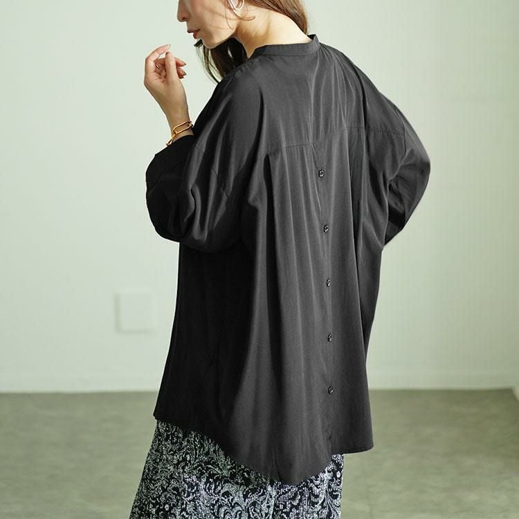大きいサイズ レディース 前後ボタンスキッパーシャツ　fem-508 【メール便可】 ブラック