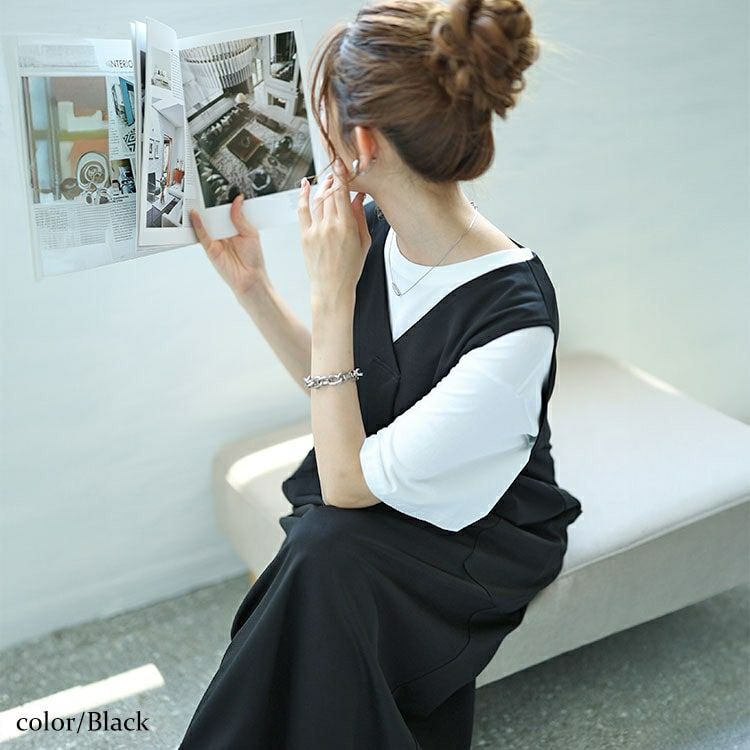 大きいサイズ レディース バックスリットフロントタックジャンパースカート　fem-503