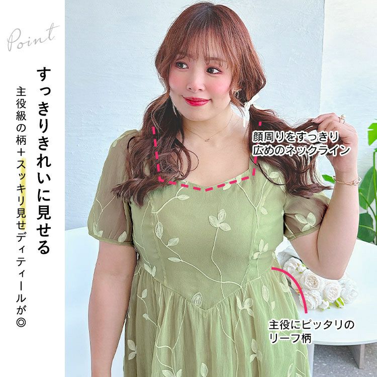 大きいサイズ レディース リーフ柄シアーワンピース　goldy-1535 【メール便可】
