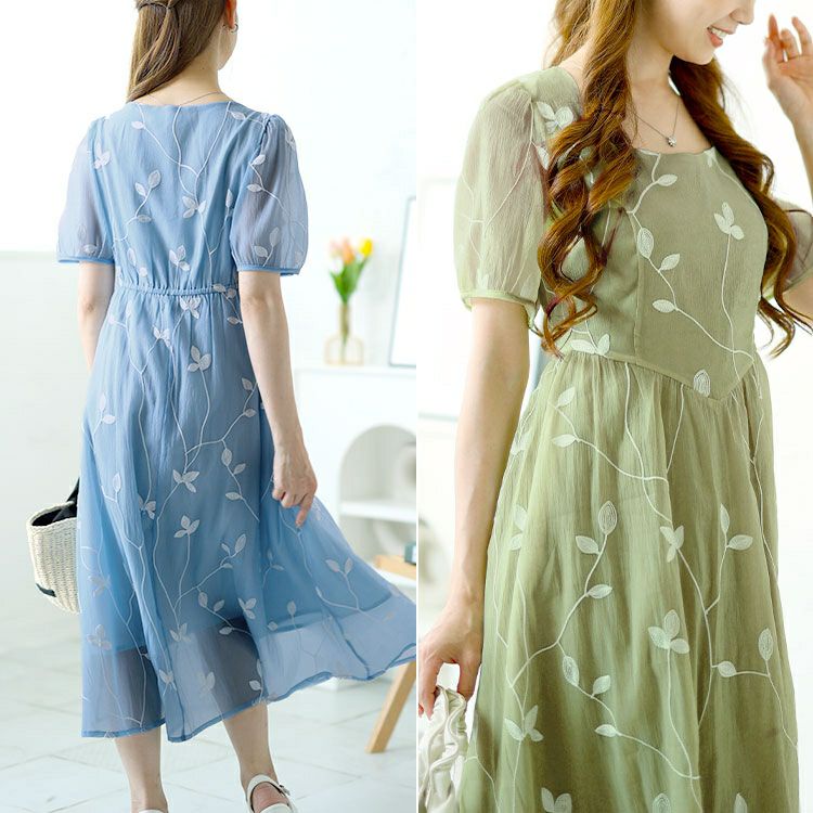 大きいサイズ レディース リーフ柄シアーワンピース　goldy-1535 【メール便可】