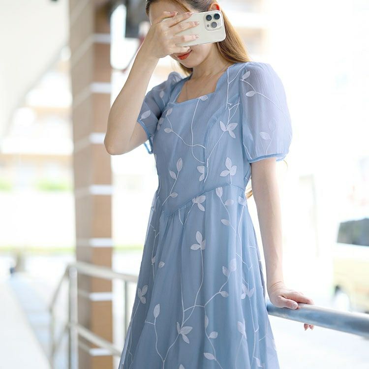 大きいサイズ レディース リーフ柄シアーワンピース　goldy-1535 【メール便可】