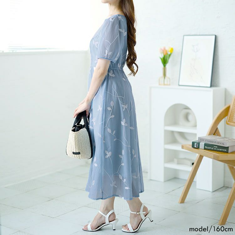 大きいサイズ レディース リーフ柄シアーワンピース　goldy-1535 【メール便可】