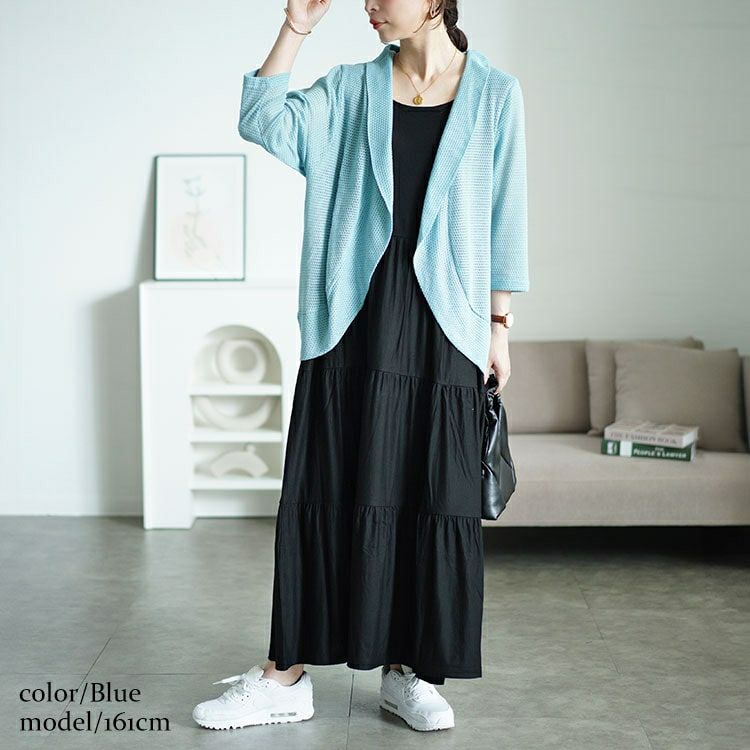 大きいサイズ レディース 透かし編みボレロ＆ティアードワンピースセット　cast-5544046