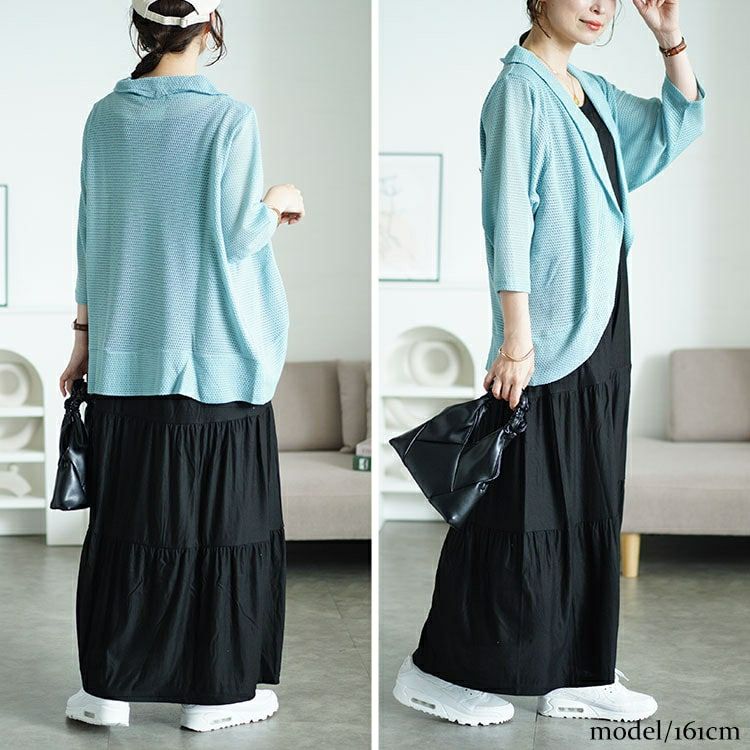 大きいサイズ レディース 透かし編みボレロ＆ティアードワンピースセット　cast-5544046