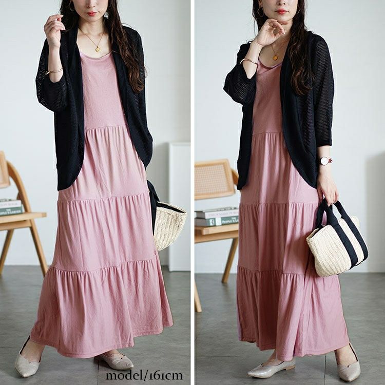 大きいサイズ レディース 透かし編みボレロ＆ティアードワンピースセット　cast-5544046