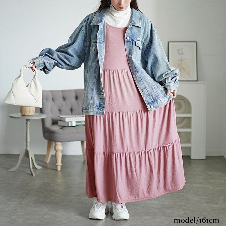 大きいサイズ レディース 透かし編みボレロ＆ティアードワンピースセット　cast-5544046