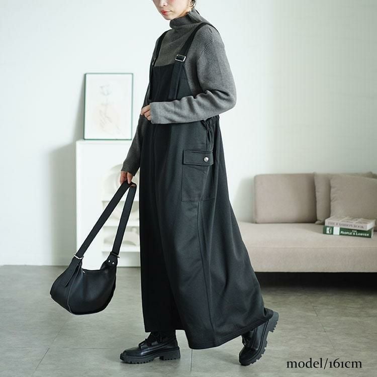 大きいサイズ レディース カーゴジャンパースカート　maru-30057 ブラック