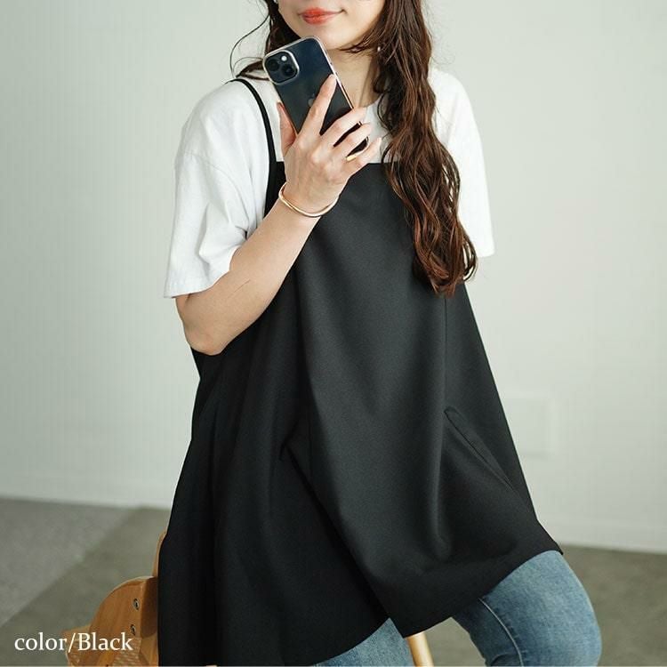 大きいサイズ レディース フレアキャミソールチュニック　maru-30056 【メール便可】 ブラック