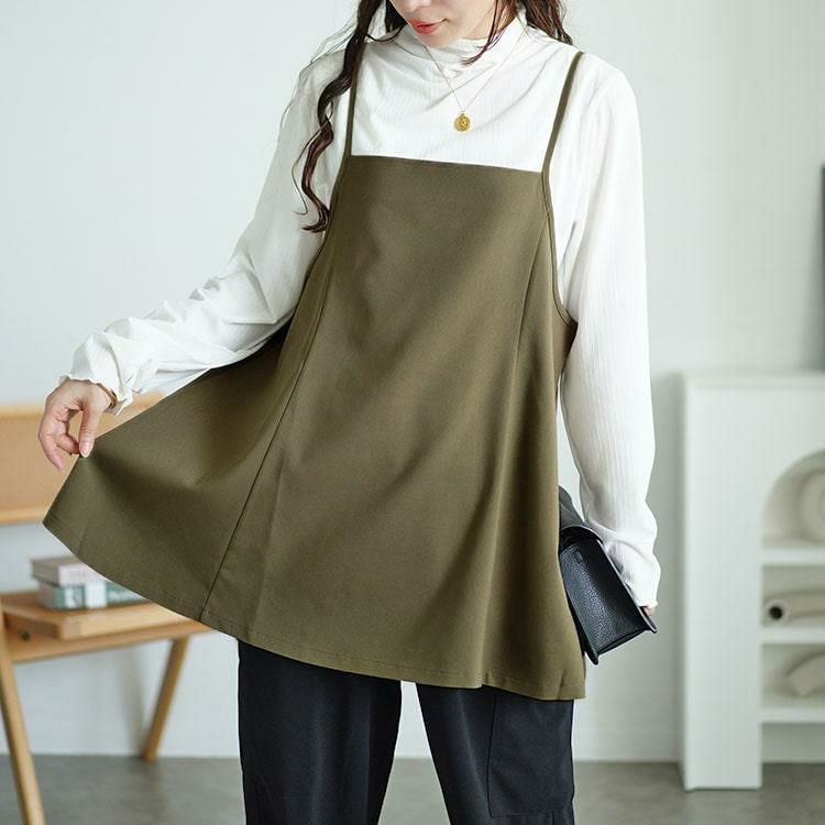 大きいサイズ レディース フレアキャミソールチュニック　maru-30056 【メール便可】 カーキ