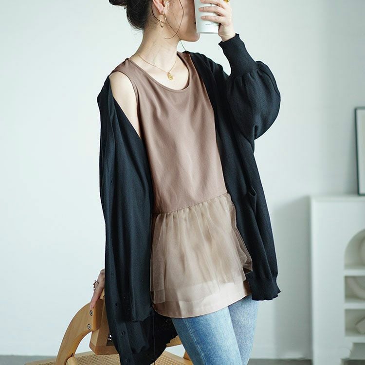 大きいサイズ レディース ウエストチュールタンクトップ　maru-30059 【メール便可】