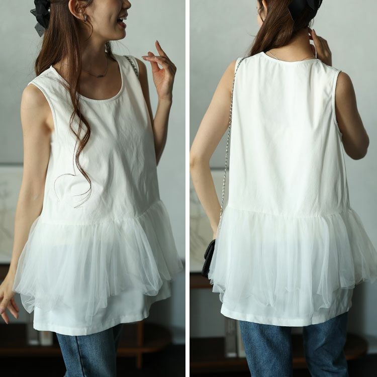 大きいサイズ レディース ウエストチュールタンクトップ　maru-30059 【メール便可】