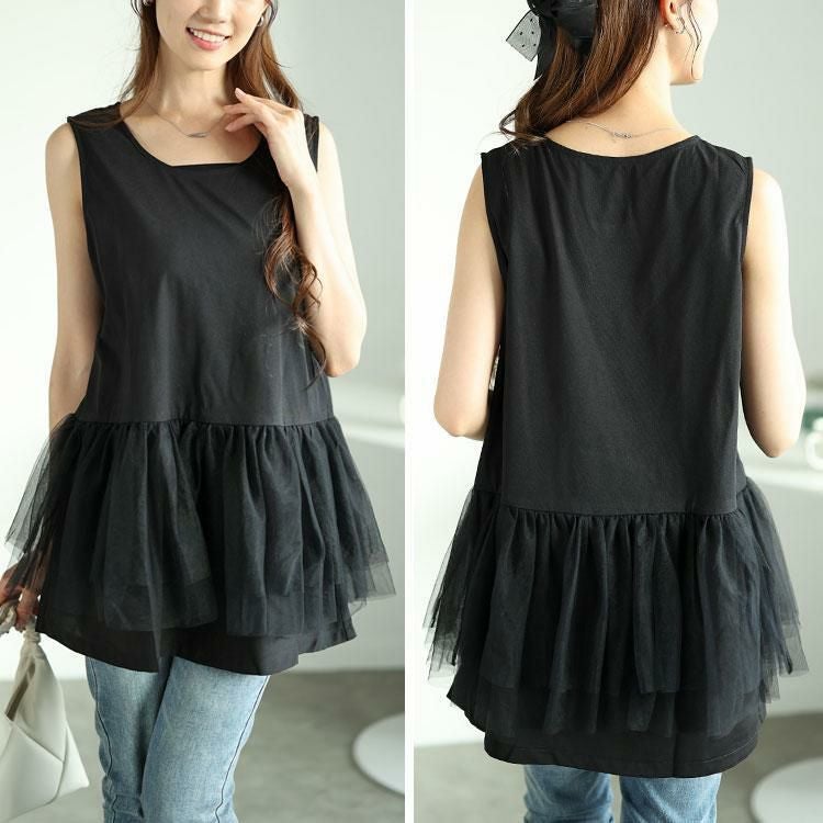 大きいサイズ レディース ウエストチュールタンクトップ　maru-30059 【メール便可】 ブラック