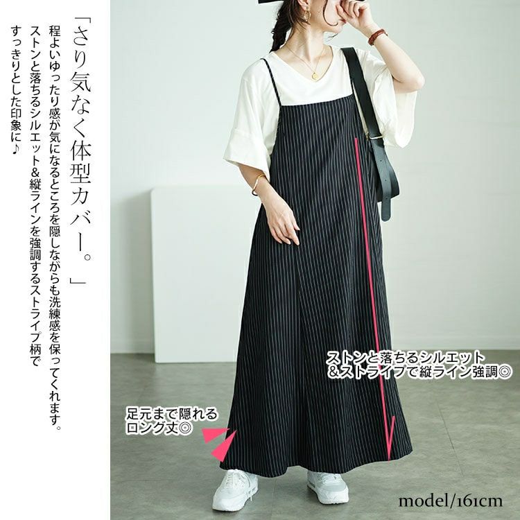 大きいサイズ レディース ピンストライプフレアキャミワンピース　maru-30053