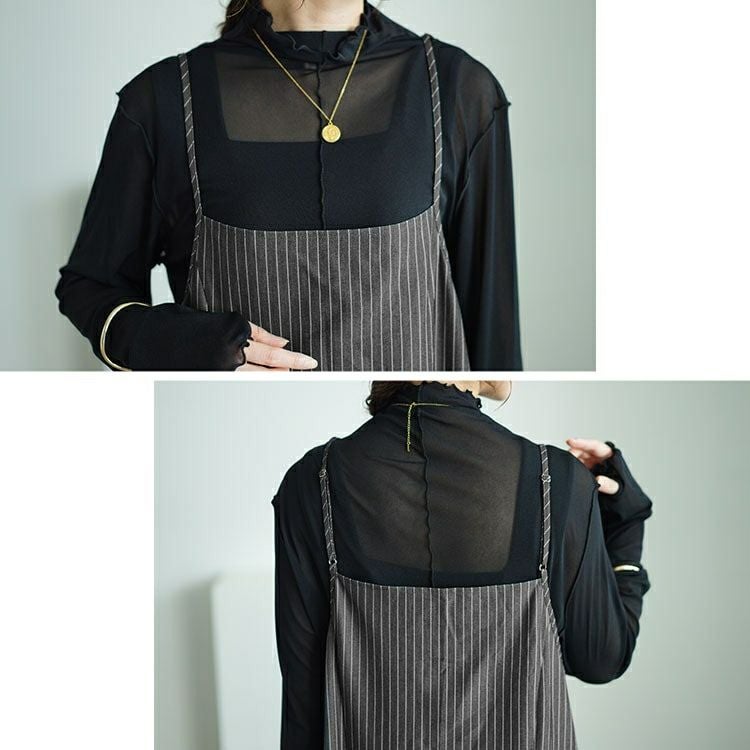 大きいサイズ レディース ピンストライプフレアキャミワンピース　maru-30053