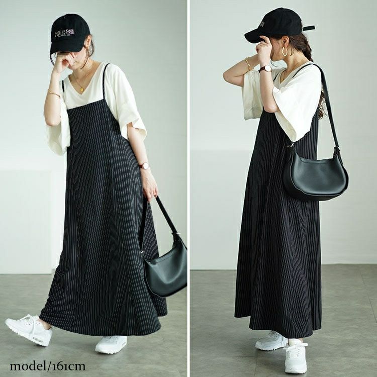 大きいサイズ レディース ピンストライプフレアキャミワンピース　maru-30053