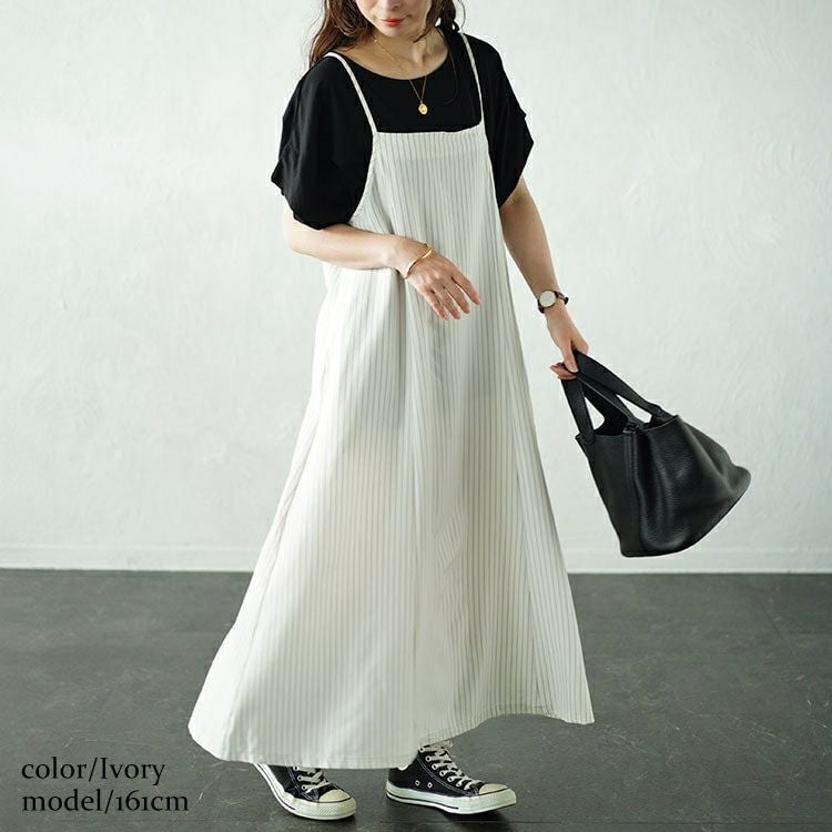 大きいサイズ レディース ピンストライプフレアキャミワンピース　maru-30053